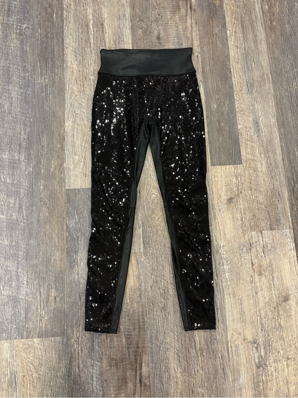 Spanx Faux Leather Sequin Front Leggings Black M